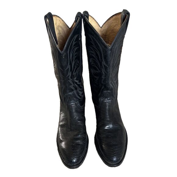 Vintage Tony Lama Size 10D Black Teju Lizard wingtips western cowboy boots main image 4
